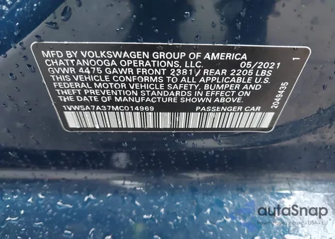 2021 Volkswagen Passat 2.0T Se z USA, uszkodzony, nr VIN 1VWSA7A37MC014969